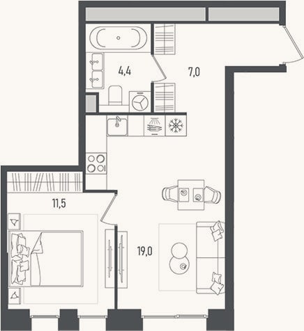 Планировка: 2-к, 41,9 м²