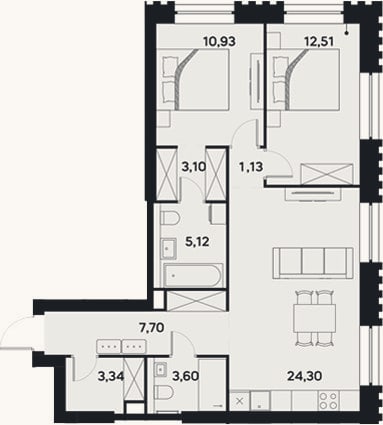 Планировка: 3-к, 71,7 м²