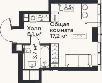 Планировка: Студия, 26 м²