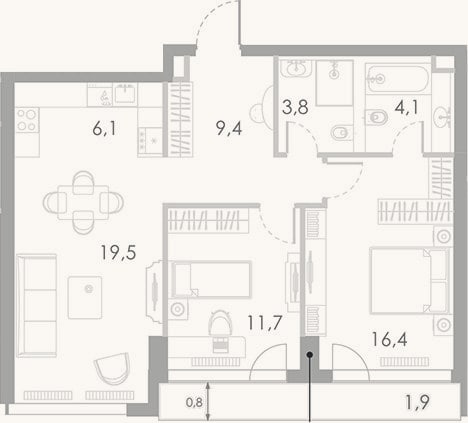 Планировка: 3-к, 71 м²