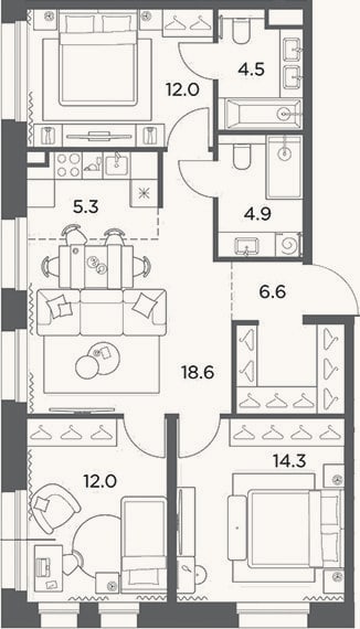Планировка: 4+ к, 78,2 м²
