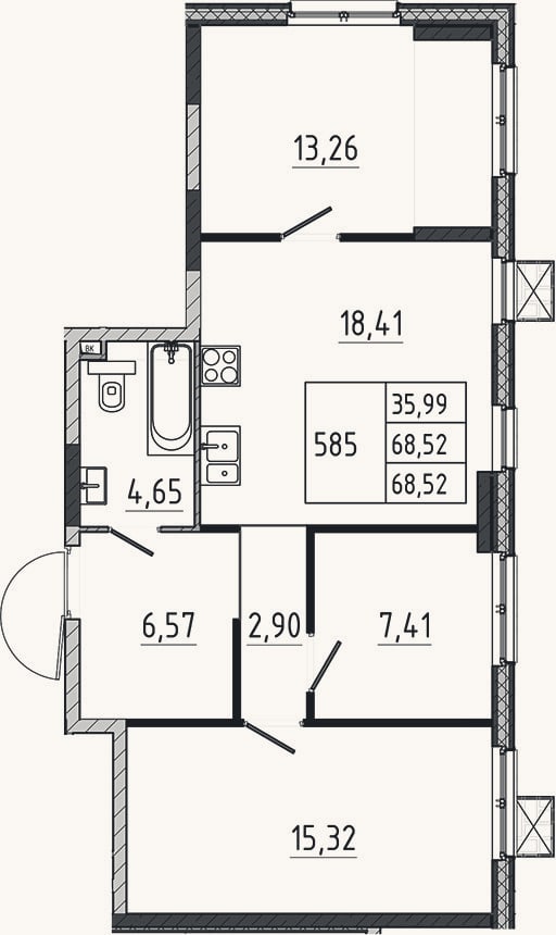 Планировка: 4+ к, 68,5 м²