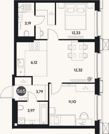 Планировка: 3-к, 52,8 м²