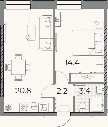Планировка: 2-к, 40,8 м²