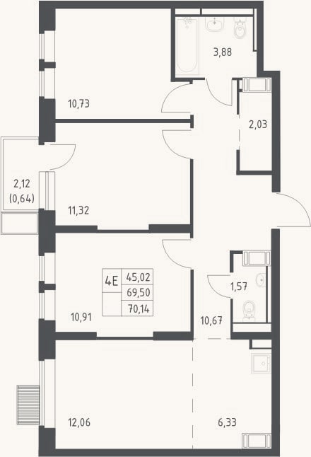 Планировка: 4+ к, 69,5 м²