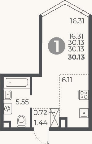 Планировка: Студия, 30,1 м²