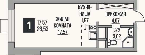 Планировка: Студия, 26,5 м²