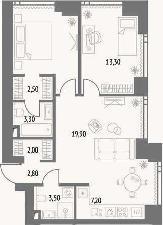 Планировка: 3-к, 69,1 м²