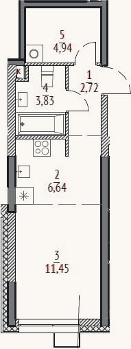 Планировка: Студия, 29,6 м²