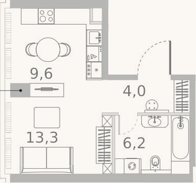 Планировка: Студия, 34,2 м²