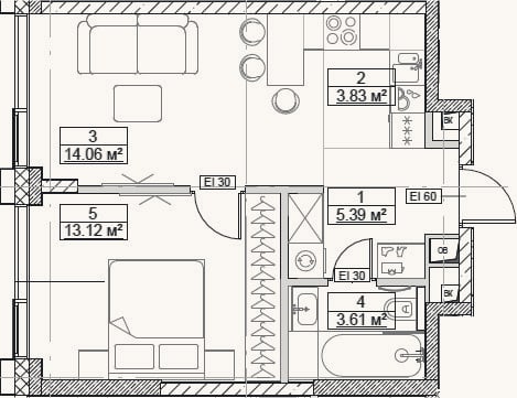 Планировка: 2-к, 40 м²