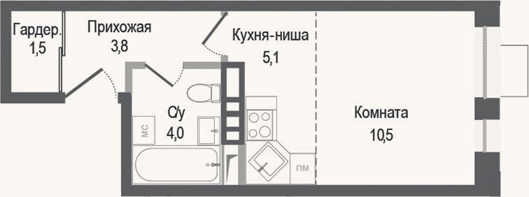 Планировка: Студия, 24,9 м²