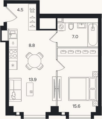 Планировка: 2-к, 49,8 м²