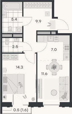 Планировка: 2-к, 50,6 м²