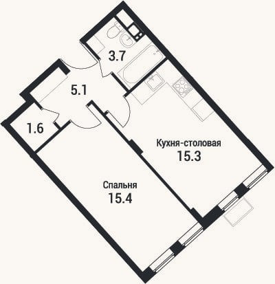 Планировка: 1-к, 41,1 м²