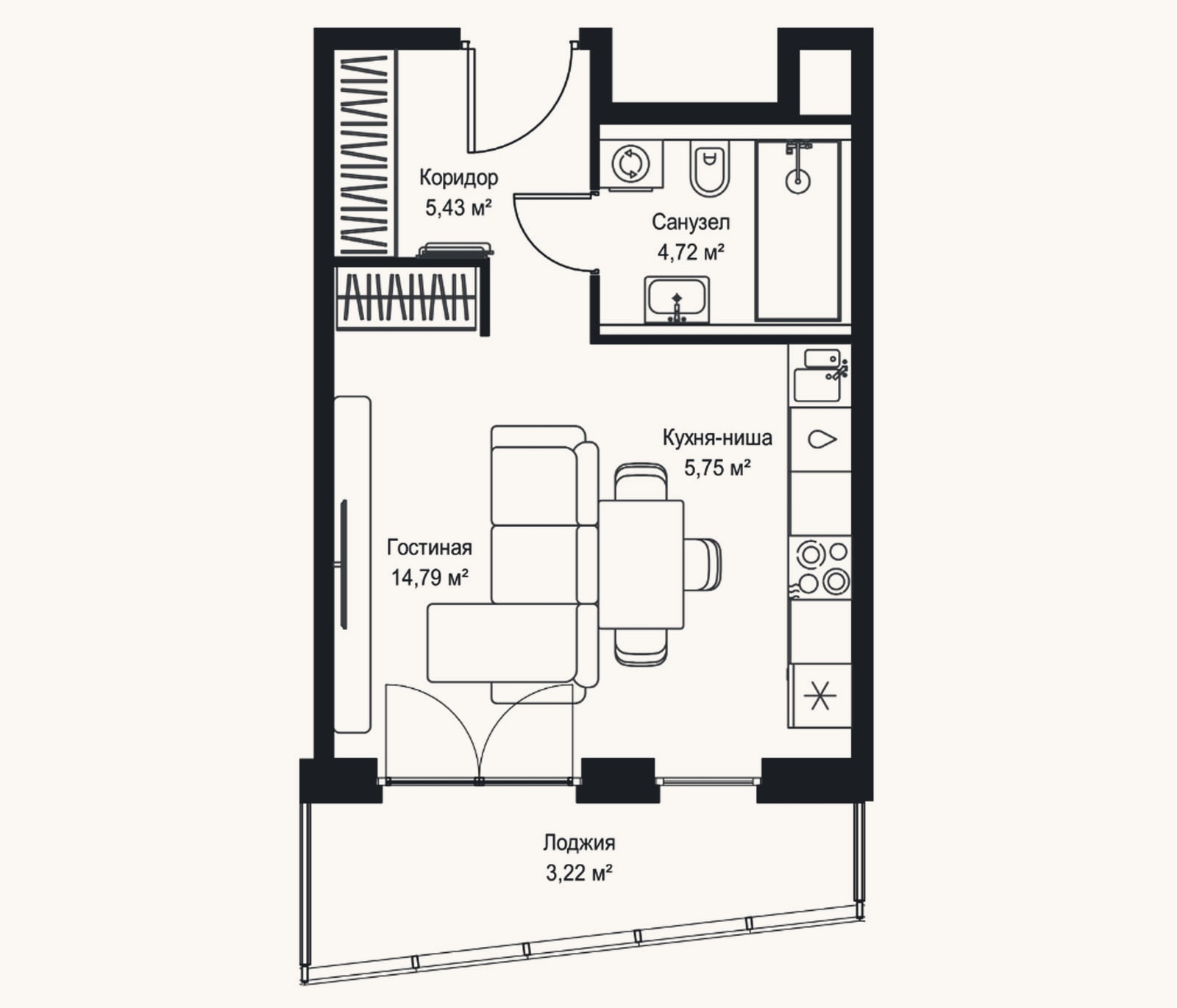 Планировка: Студия, 30,7 м²