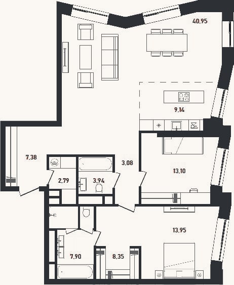 Планировка: 2-к, 110,6 м²