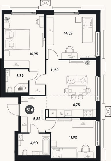 Планировка: 4+ к, 75,2 м²