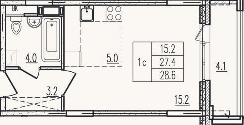 Планировка: Студия, 27,6 м²