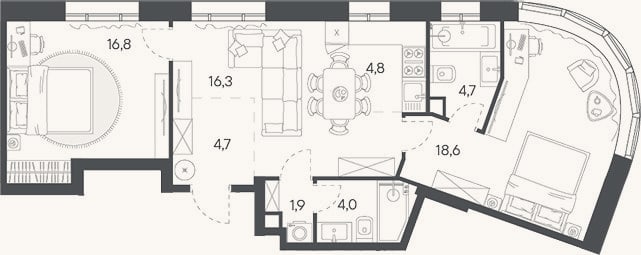 Планировка: 3-к, 71,8 м²