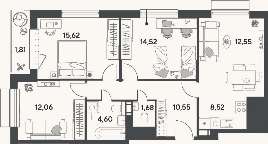 Планировка: 4+ к, 80,1 м²