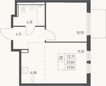 Планировка: 2-к, 37 м²