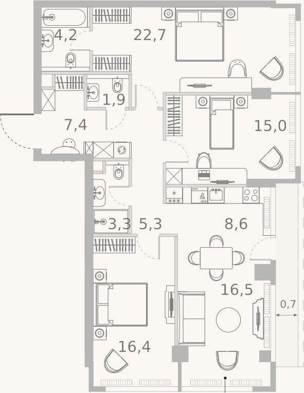 Планировка: 4+ к, 101,3 м²