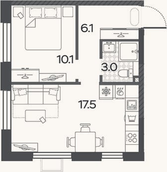 Планировка: 2-к, 36,7 м²