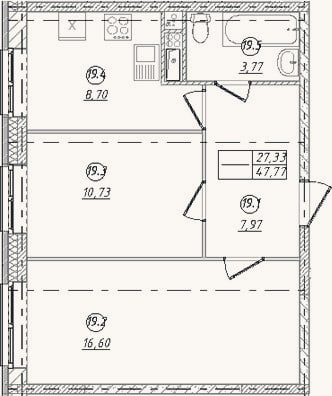Планировка: 2-к, 47,8 м²