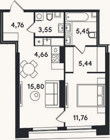 Планировка: 2-к, 51,4 м²