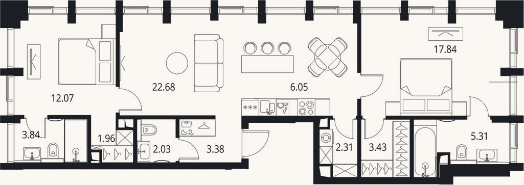 Планировка: 3-к, 80,9 м²