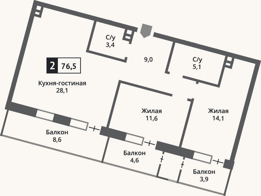 Планировка: 3-к, 71,2 м²