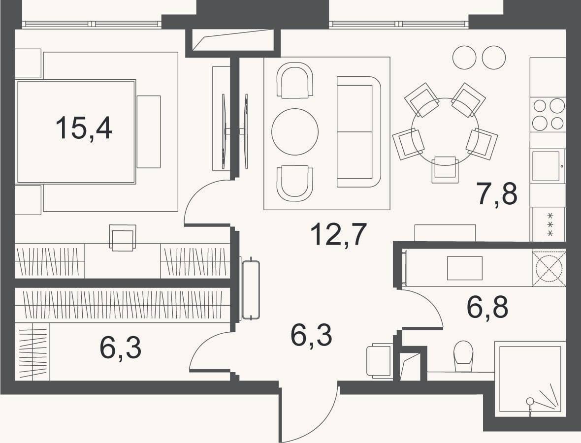 Планировка: 2-к, 55,2 м²