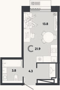 Планировка: Студия, 21,9 м²
