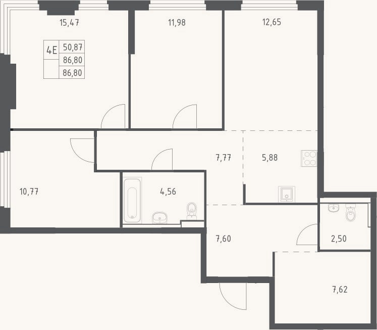 Планировка: 4+ к, 86,8 м²