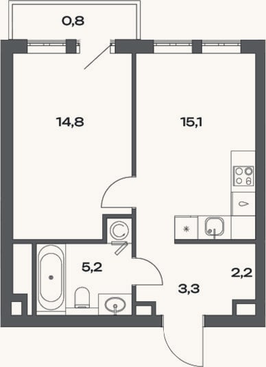 Планировка: 2-к, 40,7 м²