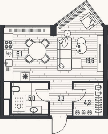 Планировка: Студия, 38,3 м²