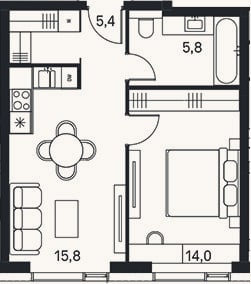 Планировка: 2-к, 41 м²
