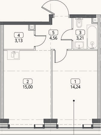 Планировка: 1-к, 40,1 м²