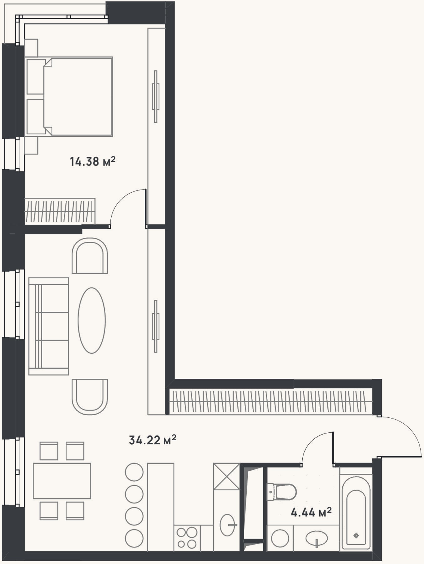 Планировка: 2-к, 53 м²