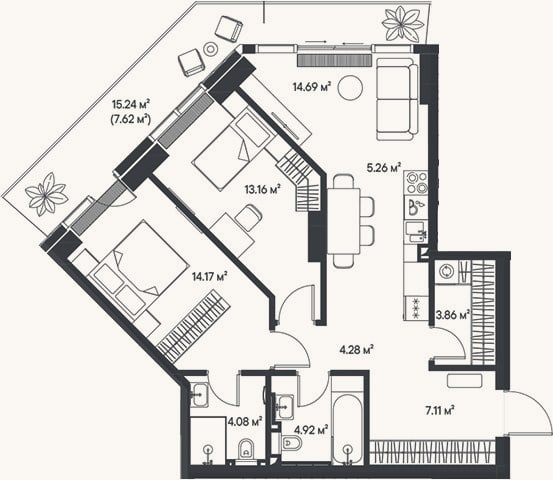 Планировка: 3-к, 71,5 м²