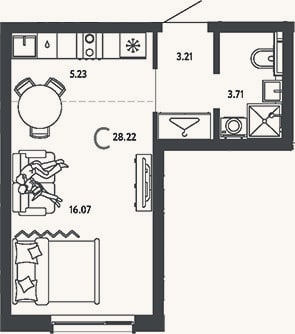 Планировка: Студия, 28,2 м²