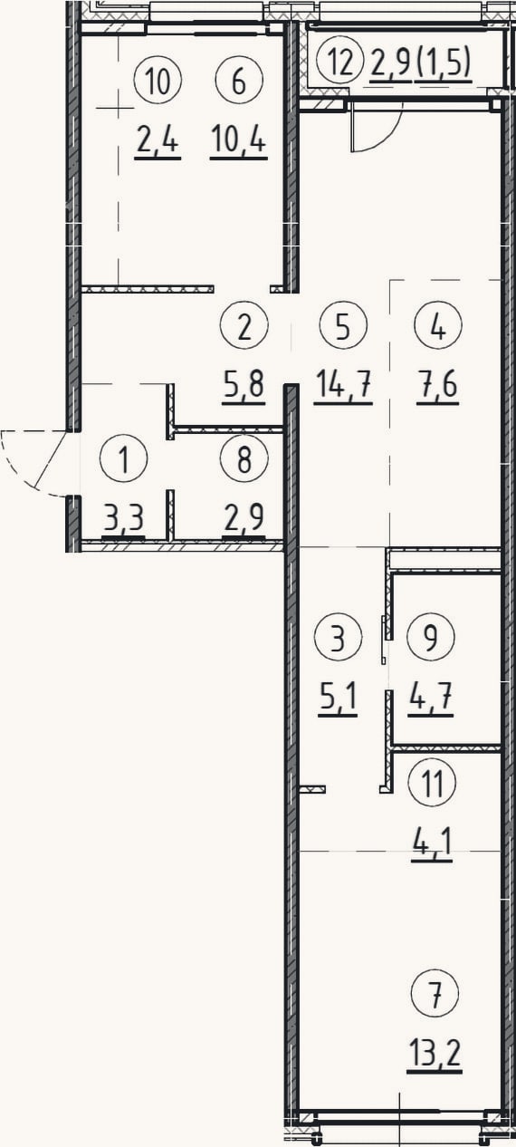 Планировка: 2-к, 74,2 м²