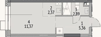 Планировка: Студия, 22 м²