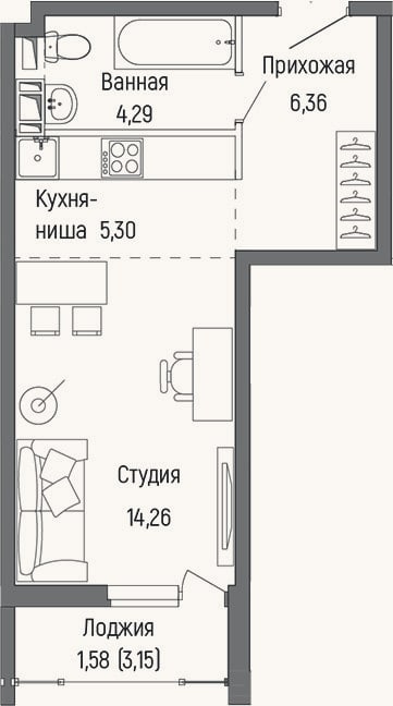 Планировка: Студия, 30,2 м²