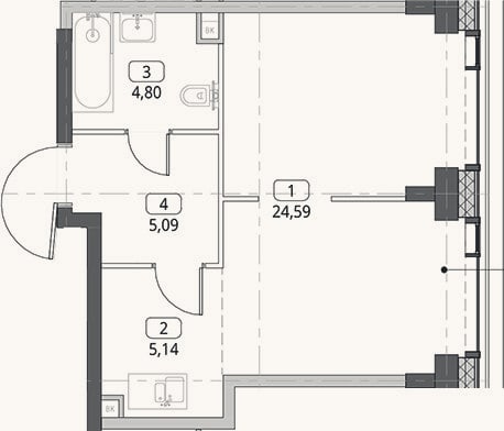 Планировка: Студия, 39,6 м²