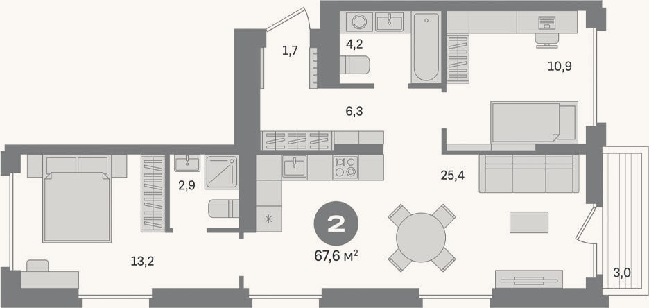 Планировка: 2-к, 64,6 м²