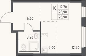 Планировка: Студия, 25,9 м²