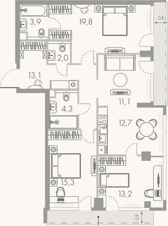 Планировка: 4+ к, 95,4 м²