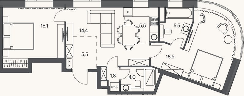 Планировка: 3-к, 71,4 м²